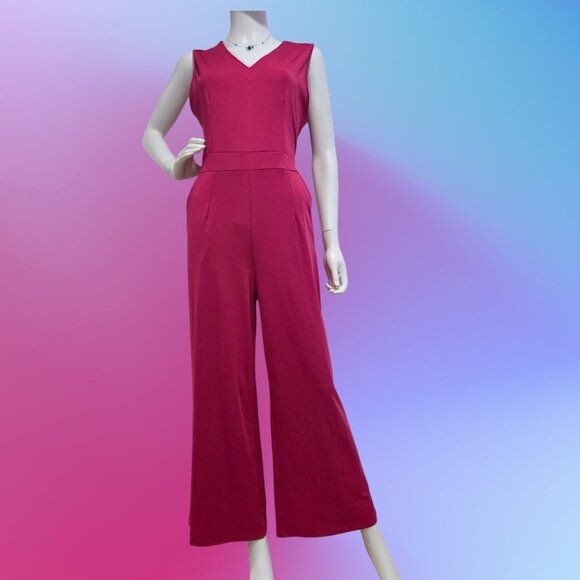 Elegant Burgundy Wide Leg Jumpsuit - Picture 1 of 9
